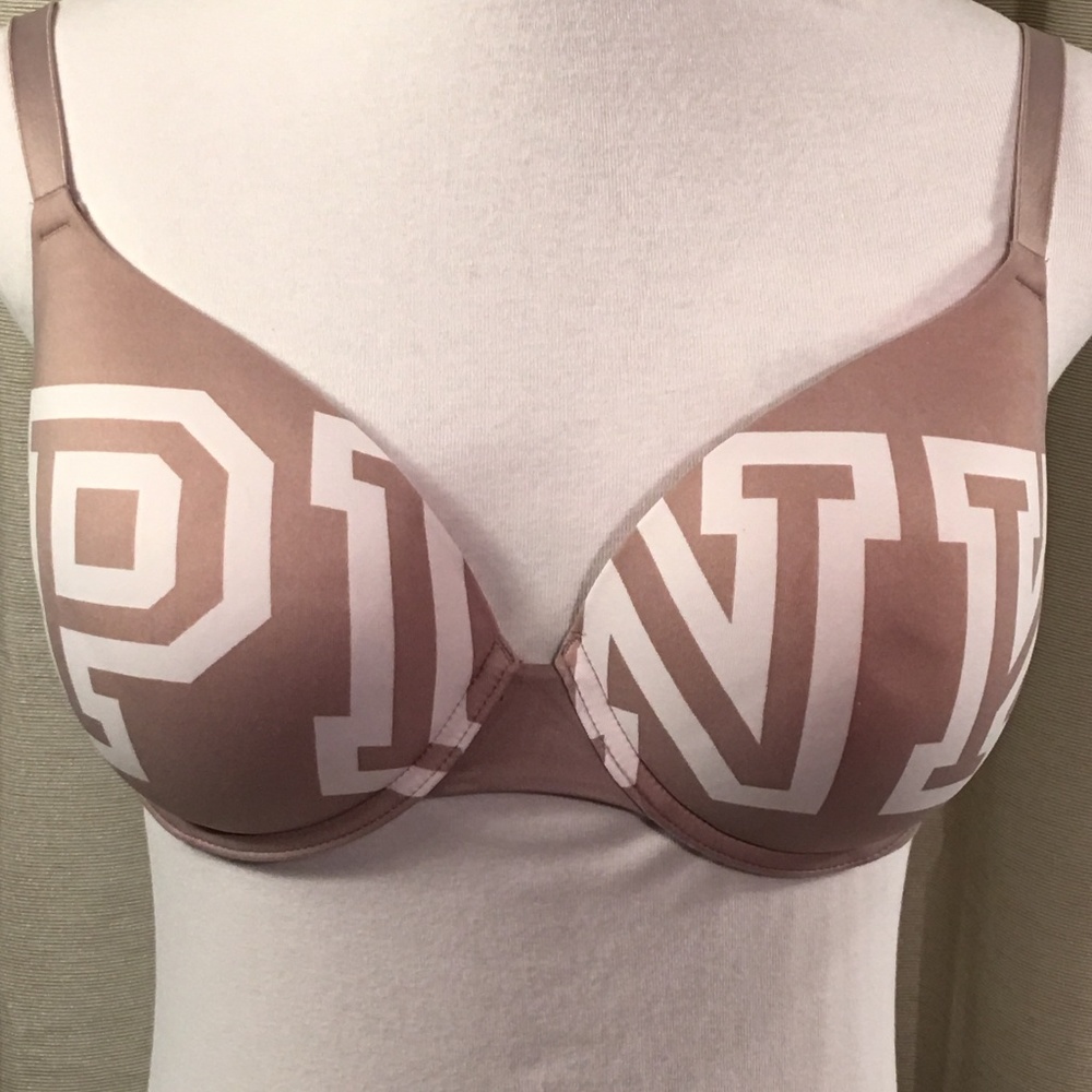 PINK Taupe Logo Wear Everywhere Super Push Bra34DD